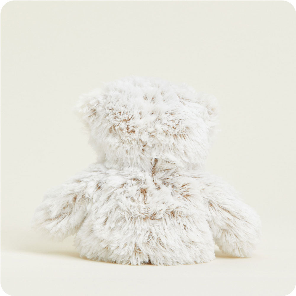 Warmies Junior plush teddy bear in cream marshmallow colored fur against white background