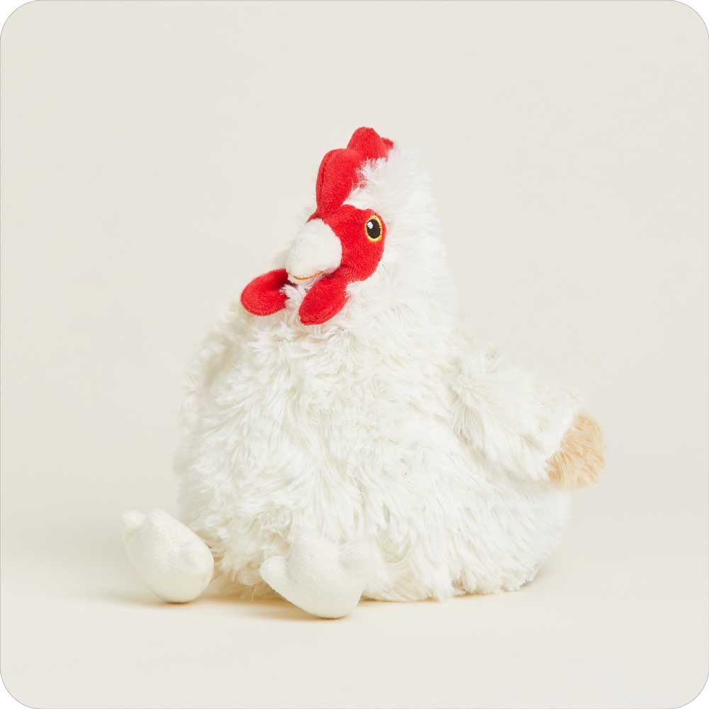 Warmies Junior plush white chicken stuffed animal with red comb and yellow eye