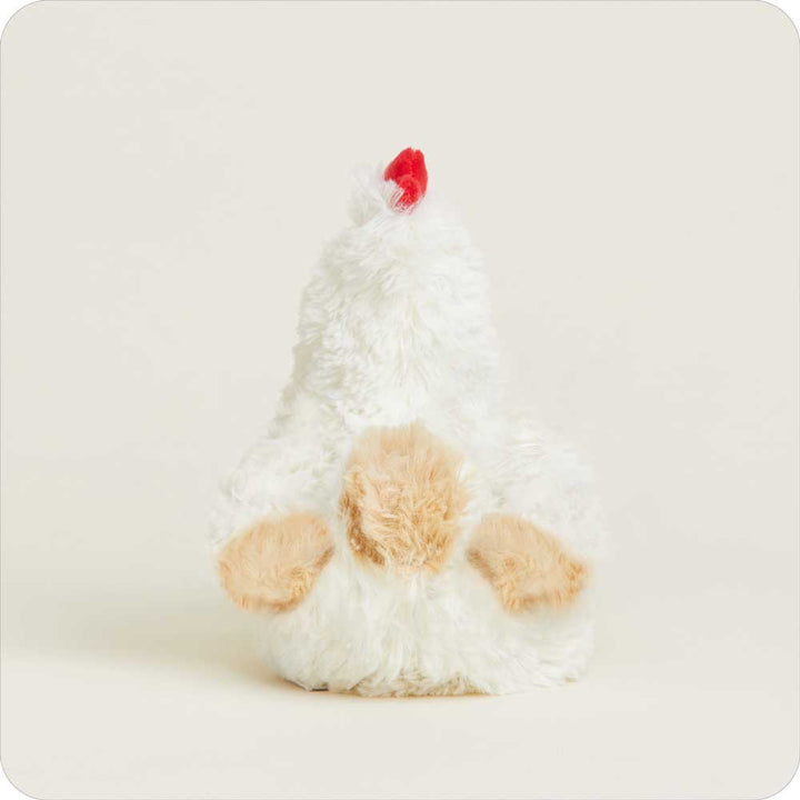 White plush chicken Junior Warmies stuffed animal with tan wings and red comb