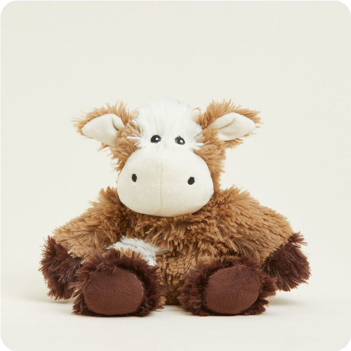 Warmies Junior plush brown and white cow stuffed animal with soft fur