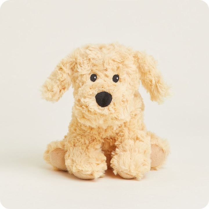 Warmies Junior golden plush dog stuffed animal with curly fur and black nose