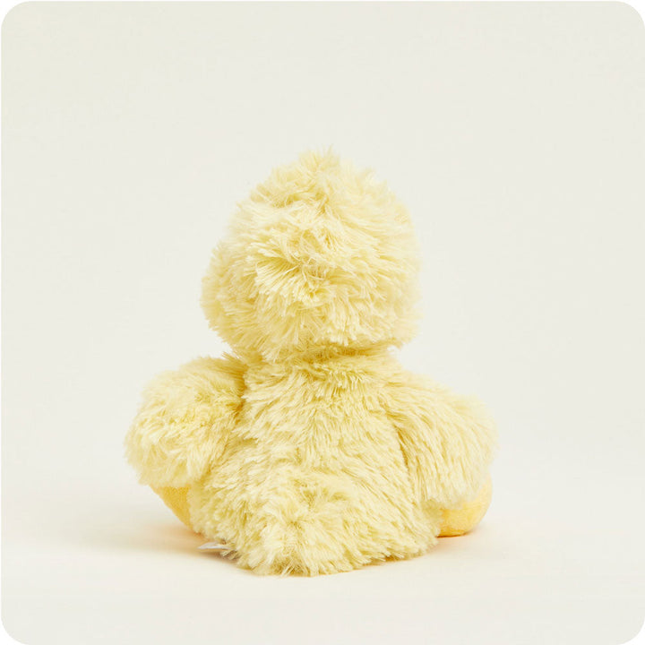 Yellow plush duck Junior Warmies stuffed animal on clean white background