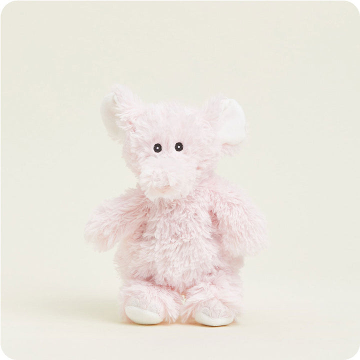 Pink fluffy teddy bear plush toy with black button eyes on white background