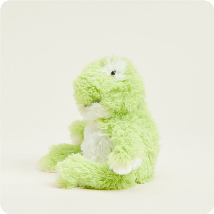 Green and white plush frog stuffed animal toy with soft fuzzy texture