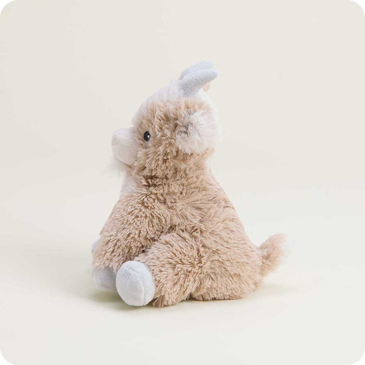 Junior Warmies plush goat toy in light brown with white accents