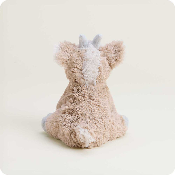 Warmies Junior plush goat stuffed animal in beige with gray horns, back view