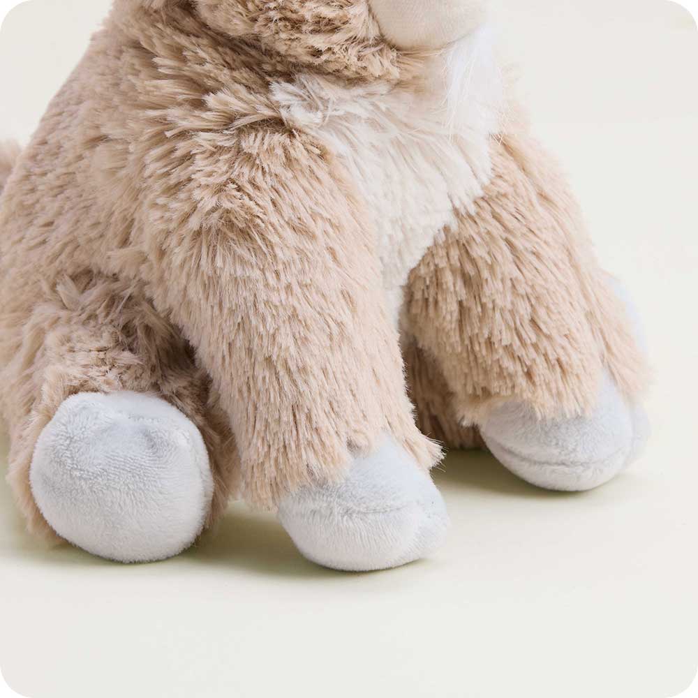 Warmies Junior plush stuffed animal in light brown goat color with cream paws