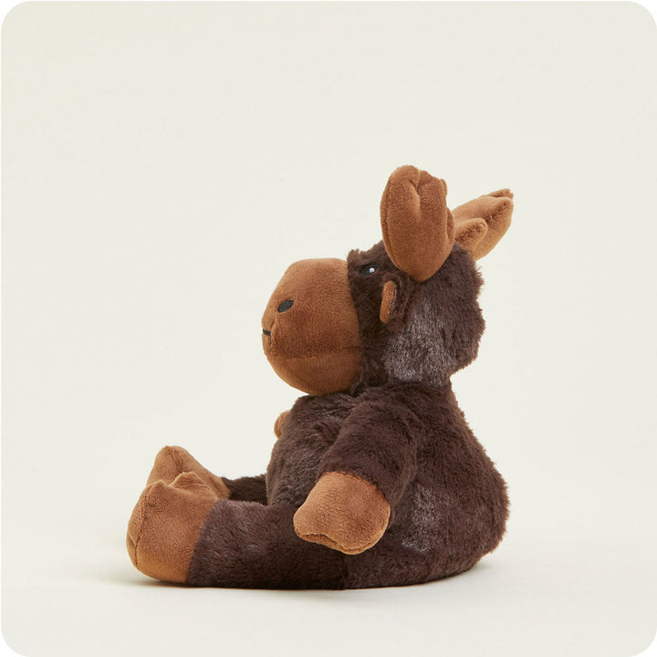 Junior Warmies plush moose stuffed animal in brown with tan antlers and accents