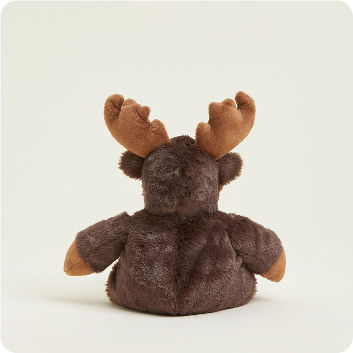 Junior Warmies brown moose plush toy with tan antlers viewed from back