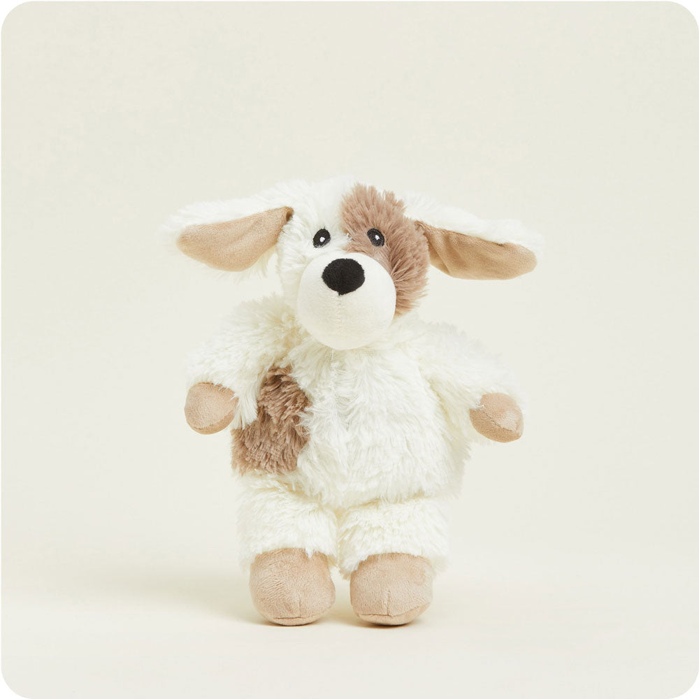 Warmies Junior plush puppy stuffed animal in cream and brown colors