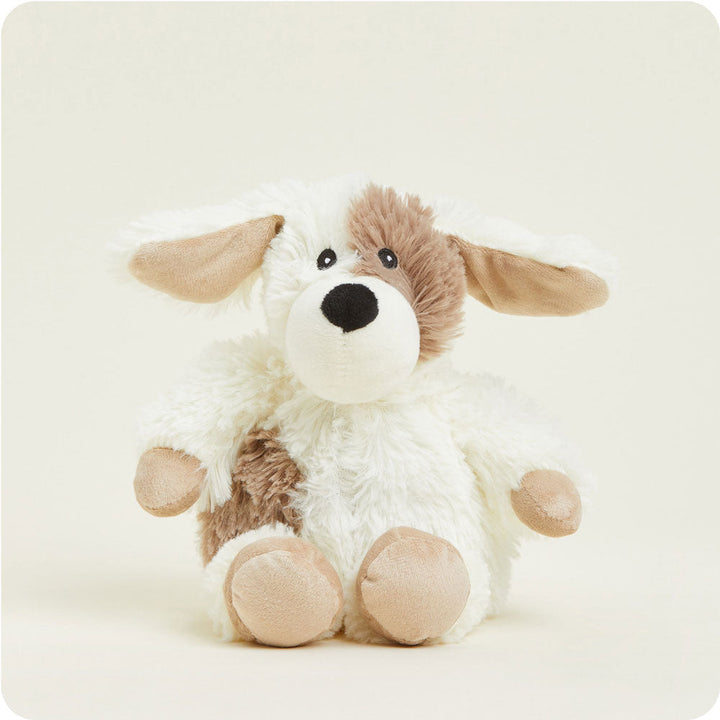 Junior Warmies plush puppy toy in white and brown with floppy ears