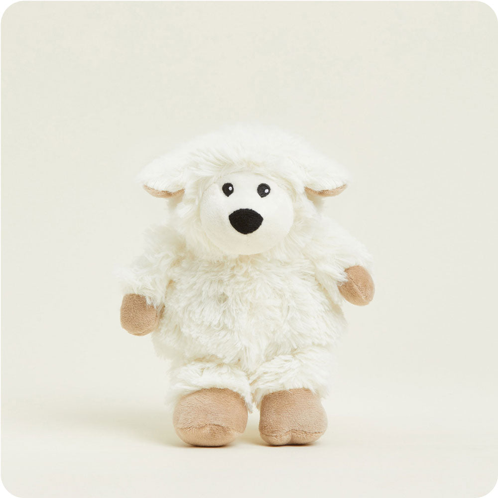 Warmies Junior sheep plush toy in cream white with tan hooves and ears