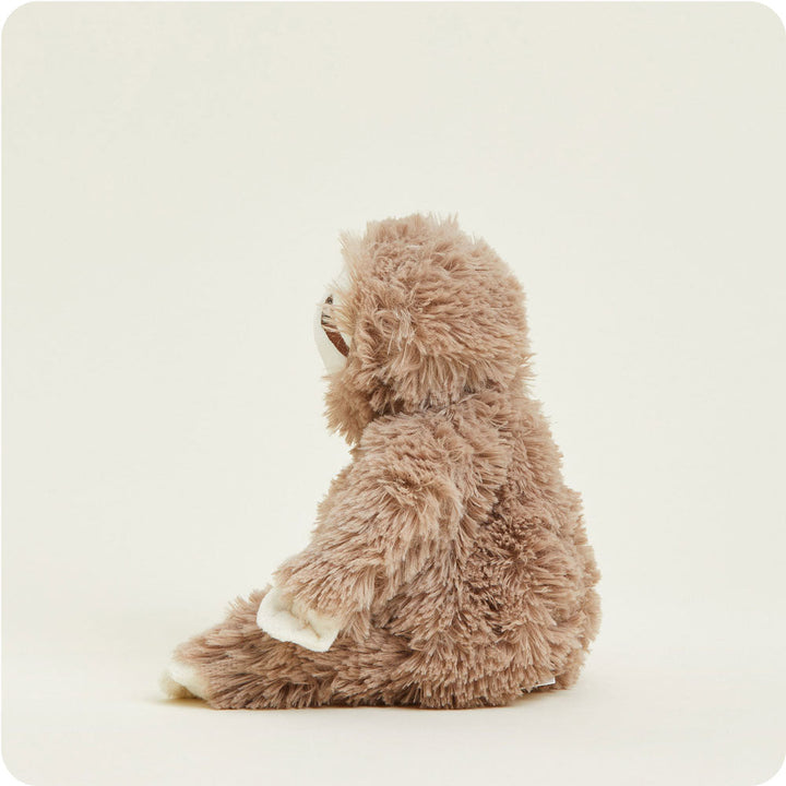 Junior Warmies brown plush sloth stuffed animal with fuzzy texture and cream accents