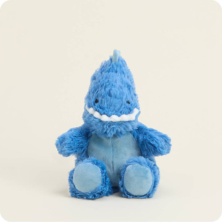 Blue plush dinosaur Junior Warmies stuffed animal with fluffy fur and light blue belly