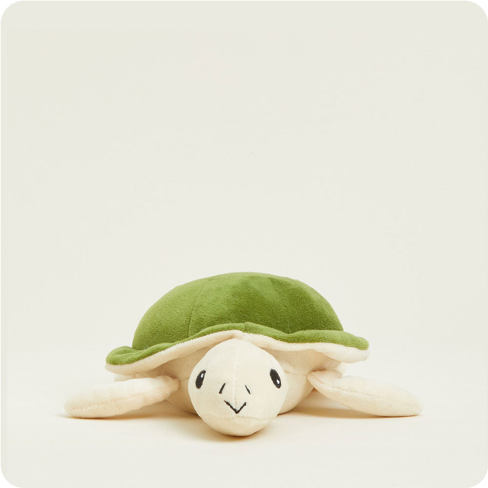 Warmies Junior plush turtle toy with green shell and cream body