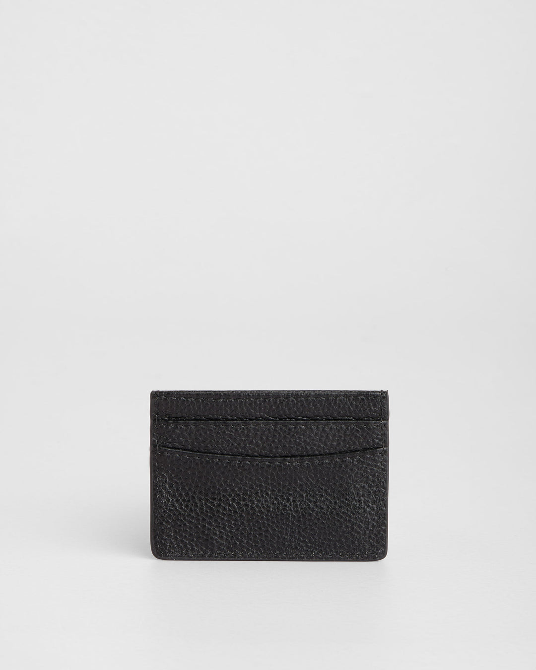 Black leather card holder with textured finish and multiple card slots