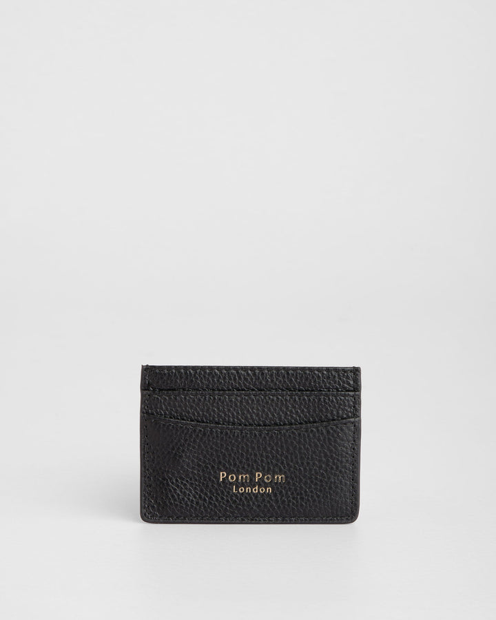 Black leather card holder with textured finish and Pom Pom London branding