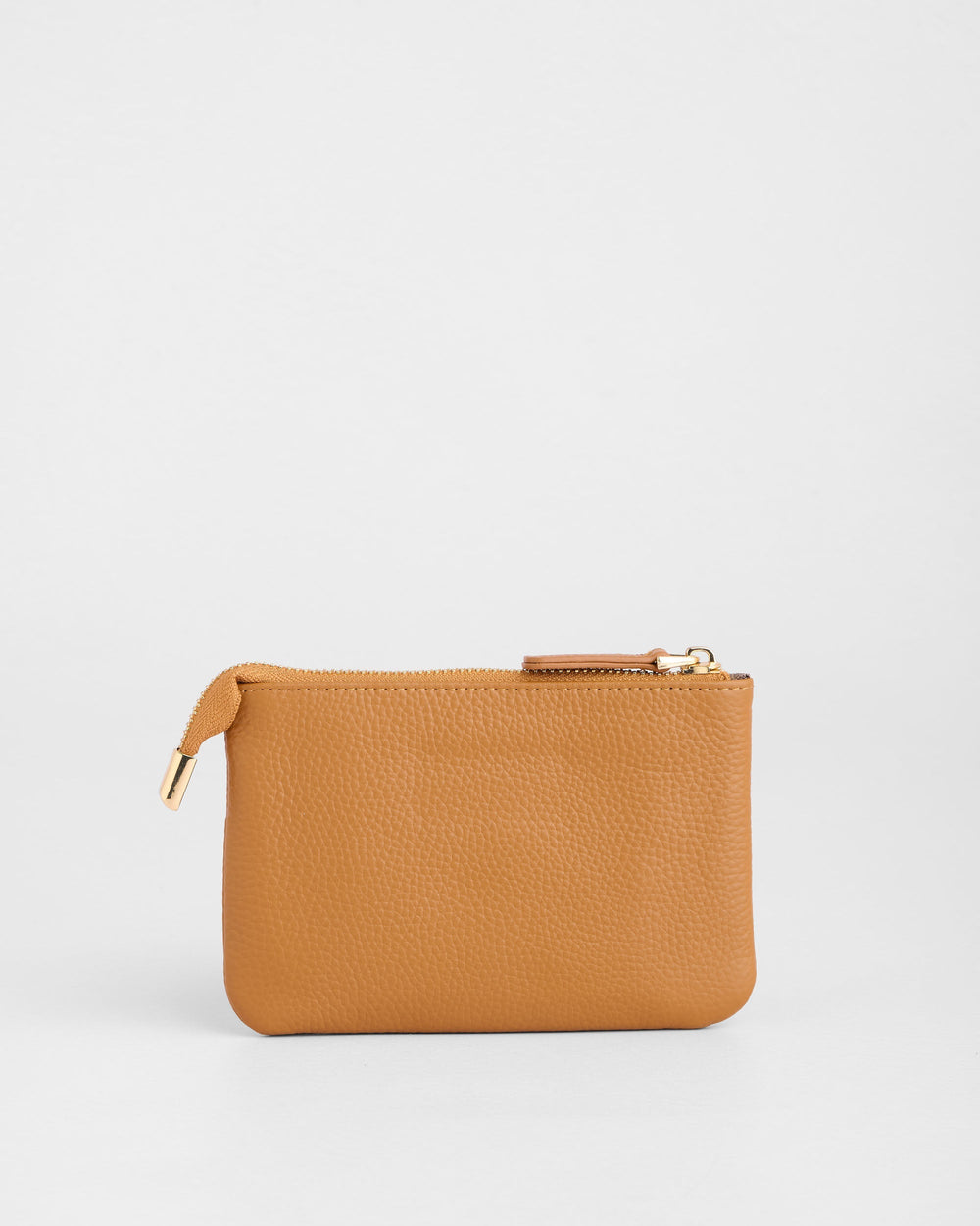 Chelsea coin purse in maple brown leather with gold zipper pull