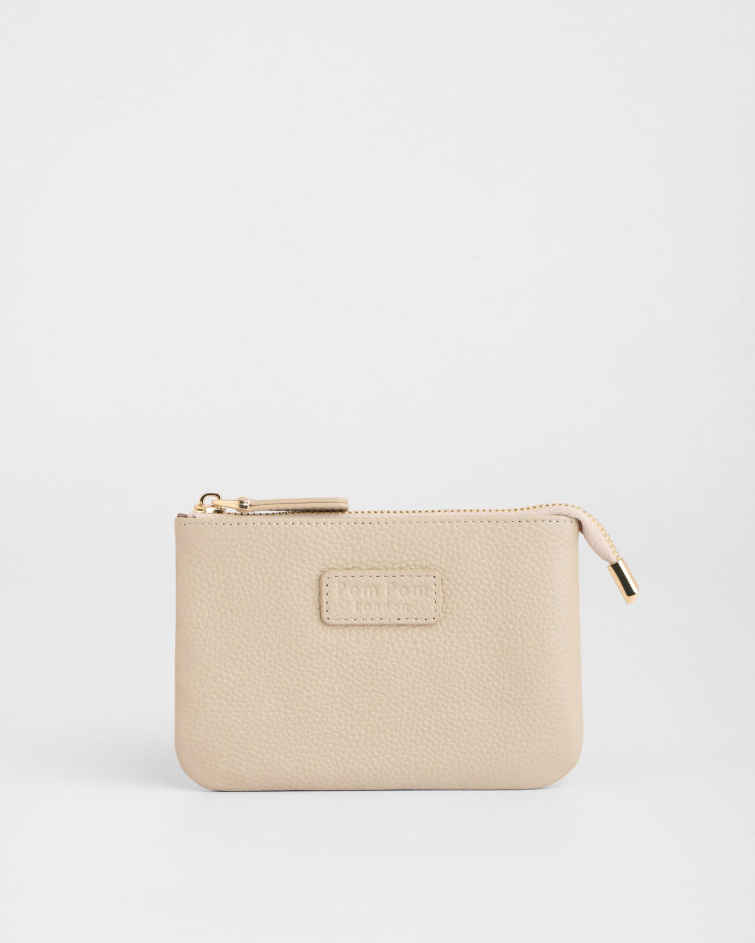 Pom Pom London Chelsea coin purse in stone beige leather with zipper closure