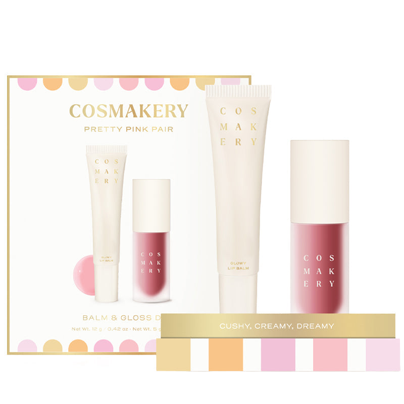 Cosmakery Pretty Pink Pair lip balm and gloss duo set in pink shades