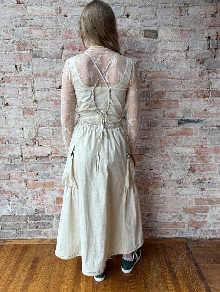 Parachute Bubble Back Tie Midi Dress