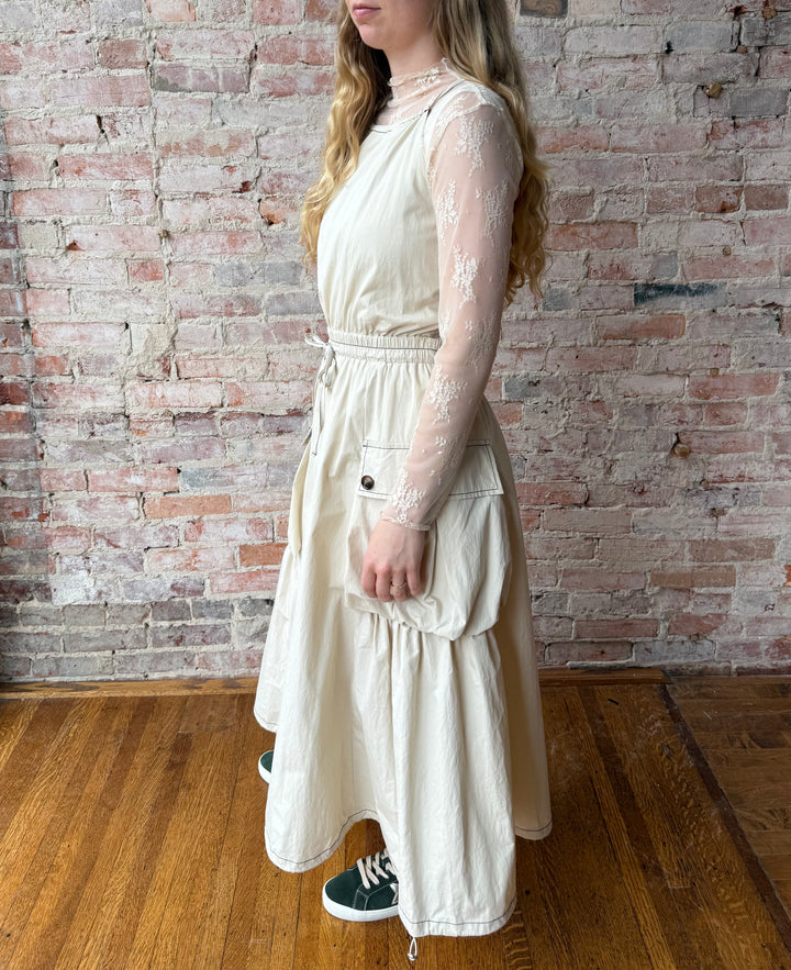 Parachute Bubble Back Tie Midi Dress