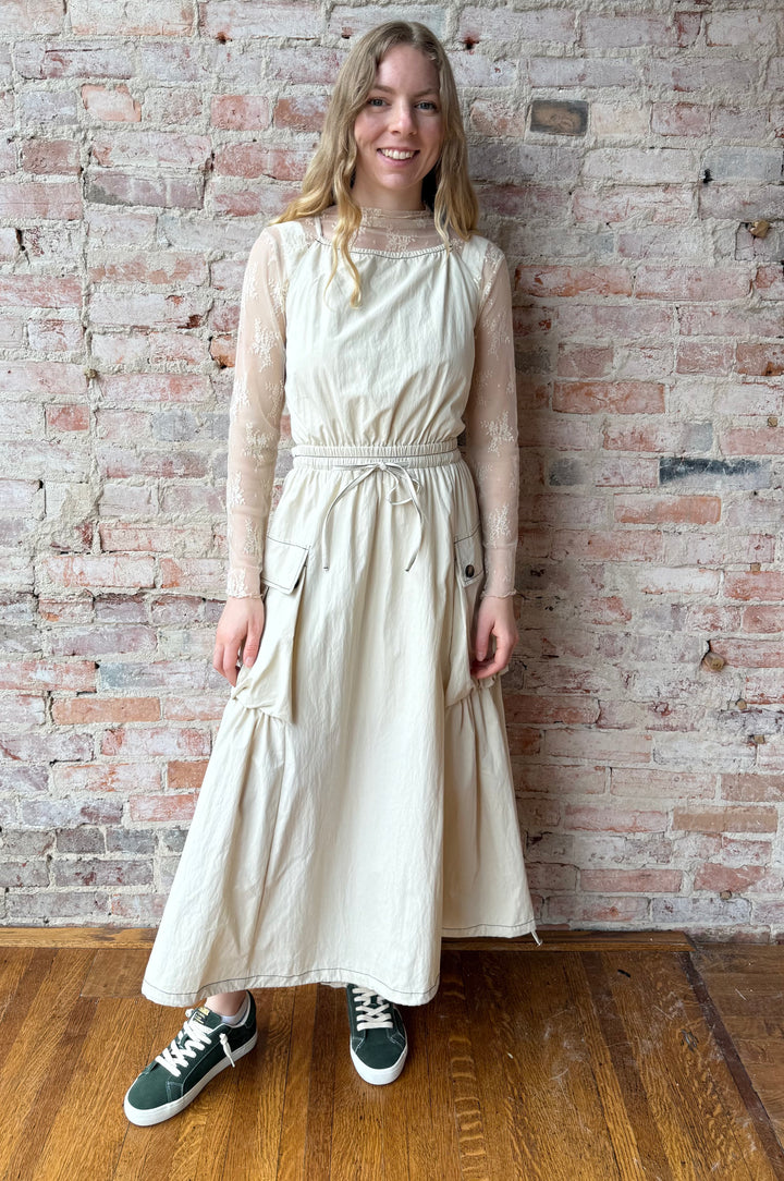 Parachute Bubble Back Tie Midi Dress