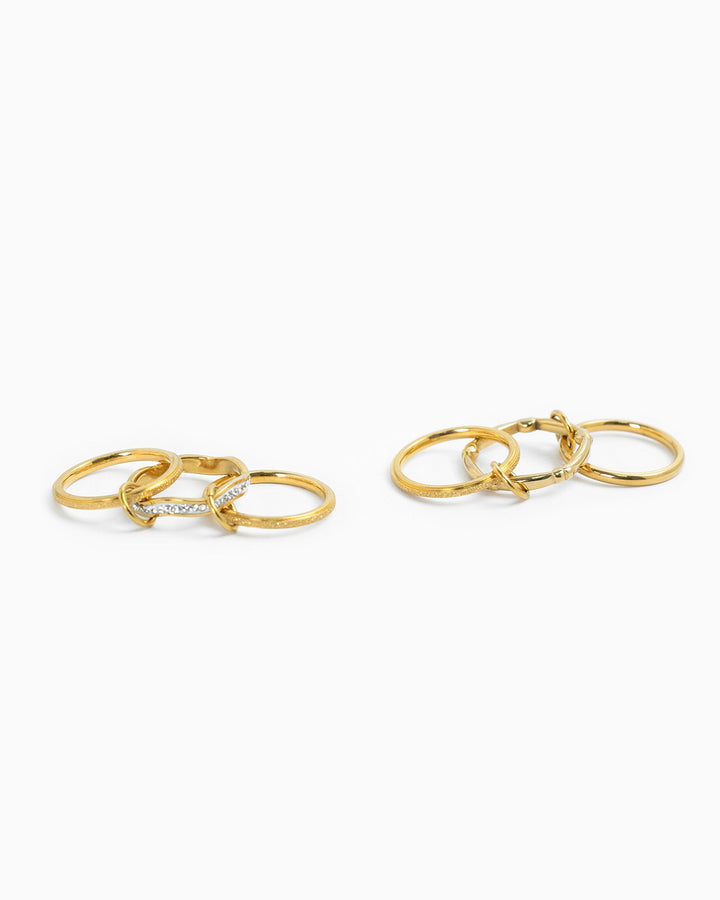 Sessori Interlocking Ring Stack set of six gold rings with crystal embellishments