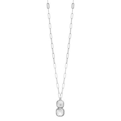 Silver chain necklace with circular pendant featuring layered disc design