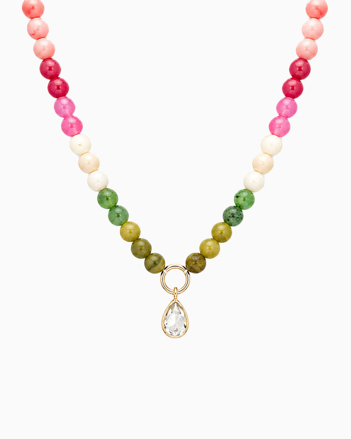 Sessori Marble Pastel Bead Teardrop Necklace in pink multicolor with crystal pendant