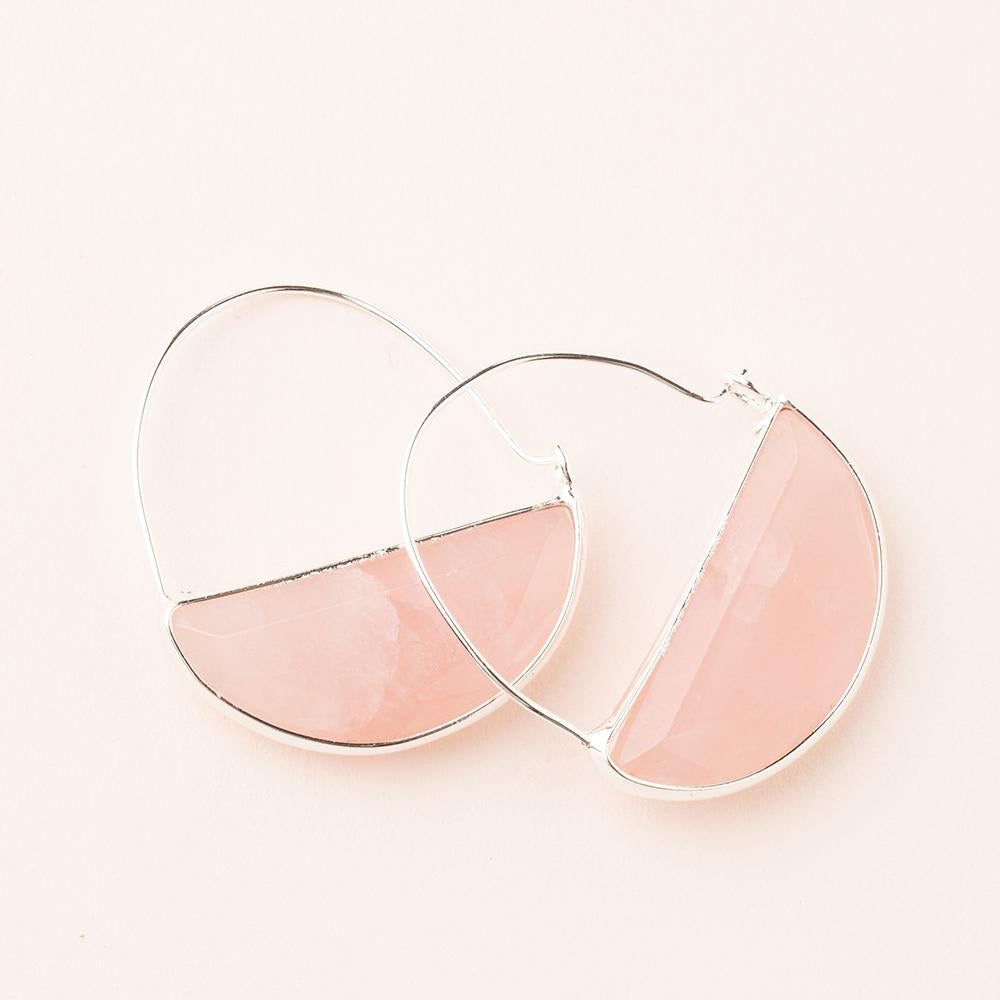 Scout Stone Prism Hoop earrings in rose quartz and silver on neutral background