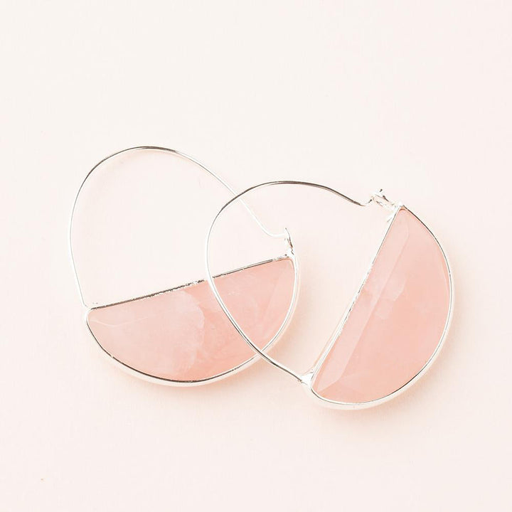 Scout Stone Prism Hoop earrings in rose quartz and silver on neutral background