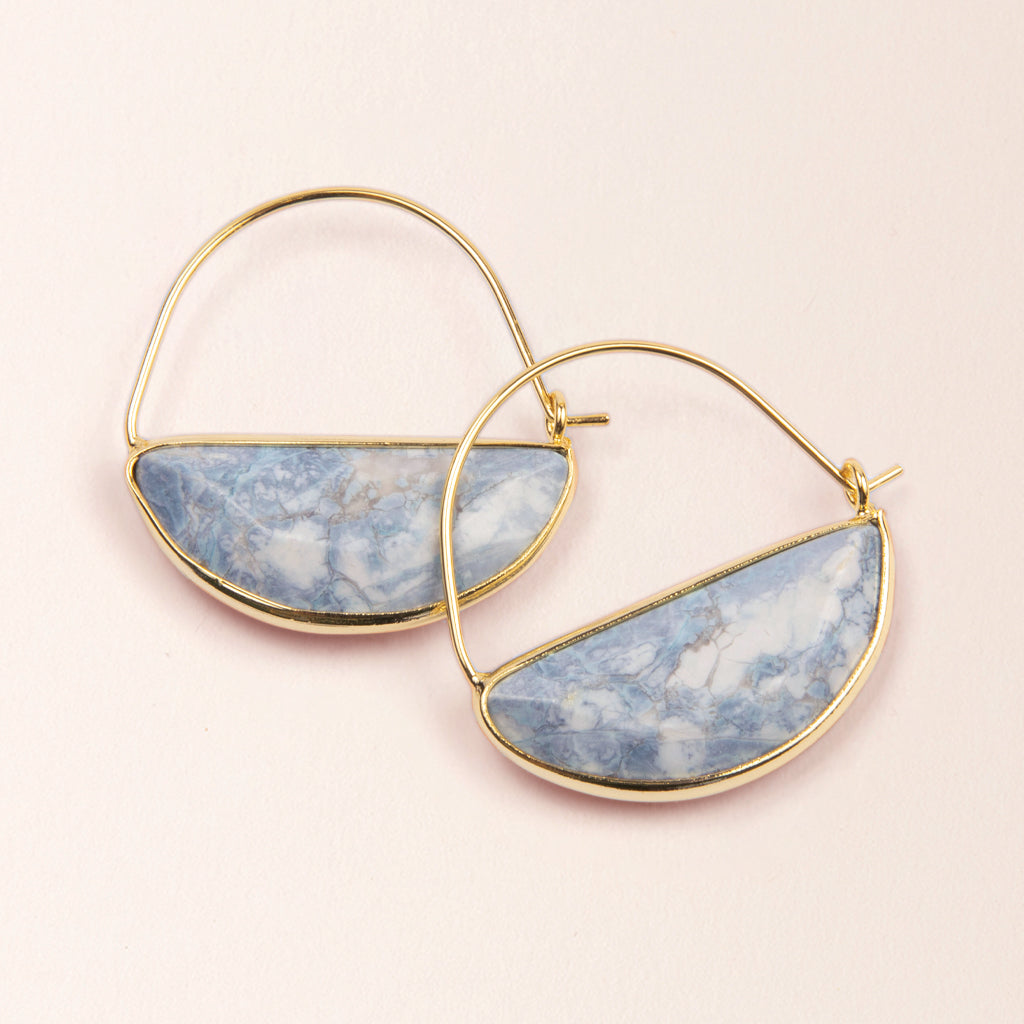 Scout Stone Prism Hoop earrings in blue howlite stone with gold wire frames