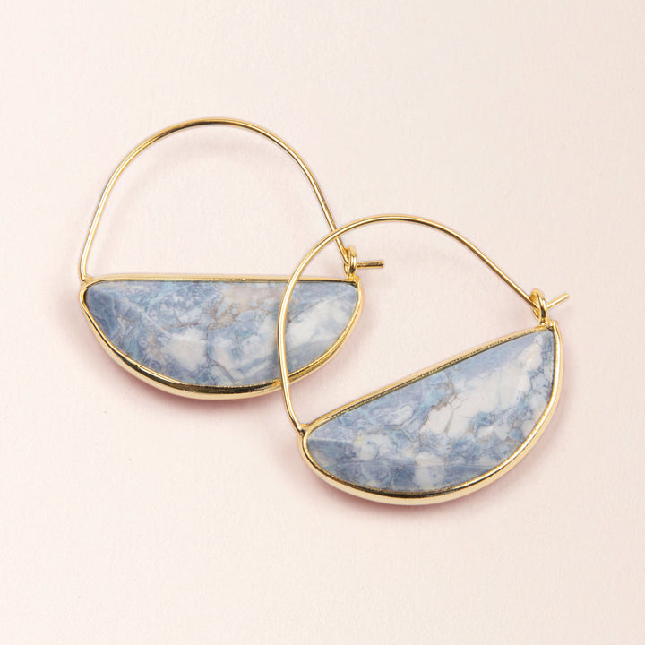 Scout Stone Prism Hoop earrings in blue howlite stone with gold wire frames