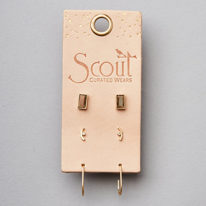 Scout Curated Wears gold stud trio earring set with pyrite stones and hoops