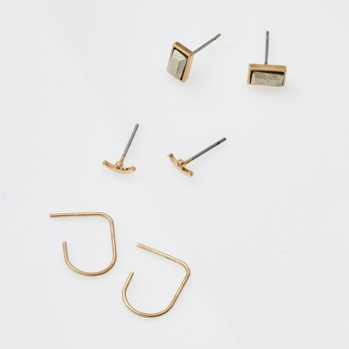 Scout Stud Trio earring set in pyrite featuring three pairs of gold earrings