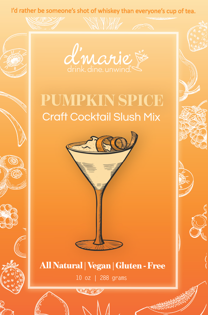 D'Marie Pumpkin Spice Craft Cocktail Slush Mix package with martini glass illustration