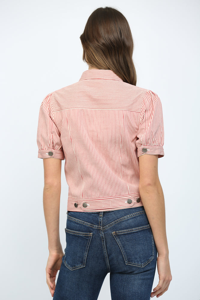 Shirt Sleeve Striped Denim Crop Jacket