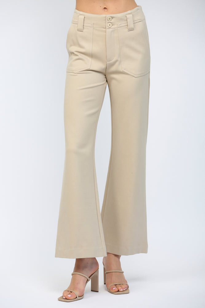 Front Patch High Waisted Wide Leg Pants