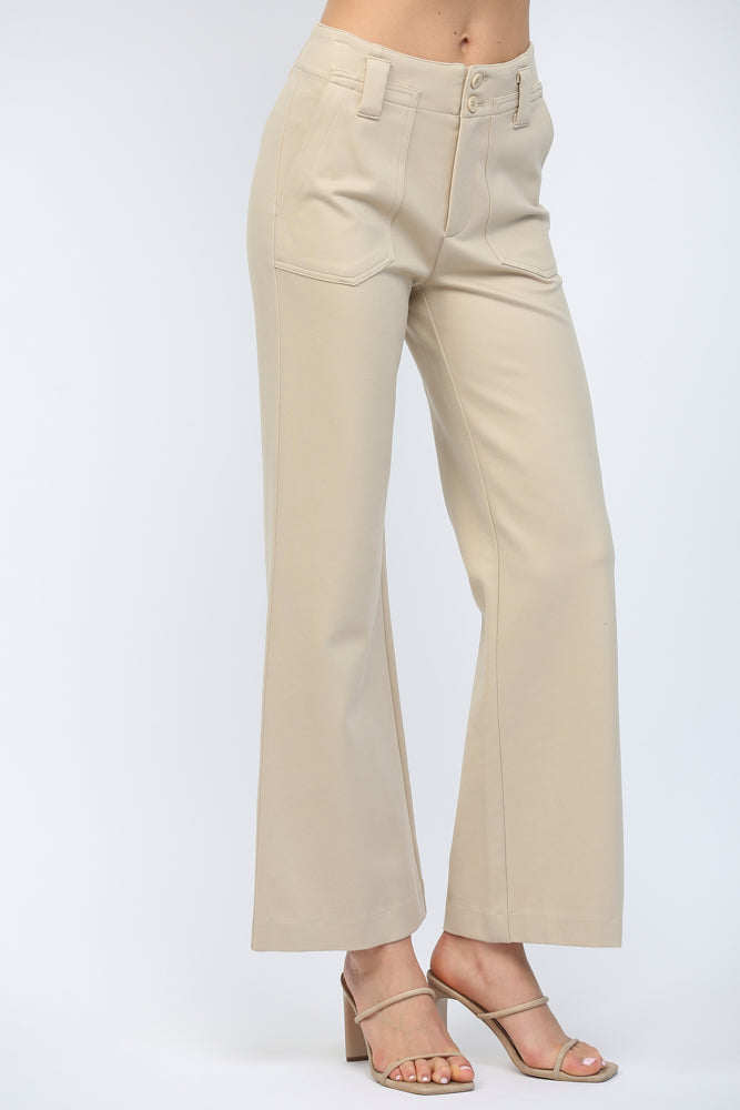 Front Patch High Waisted Wide Leg Pants