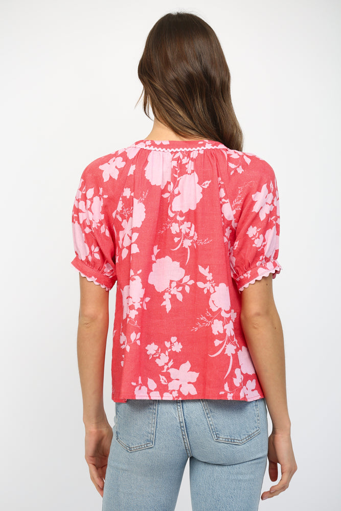 Ric-Rac Button Down Short Sleeve Blouse