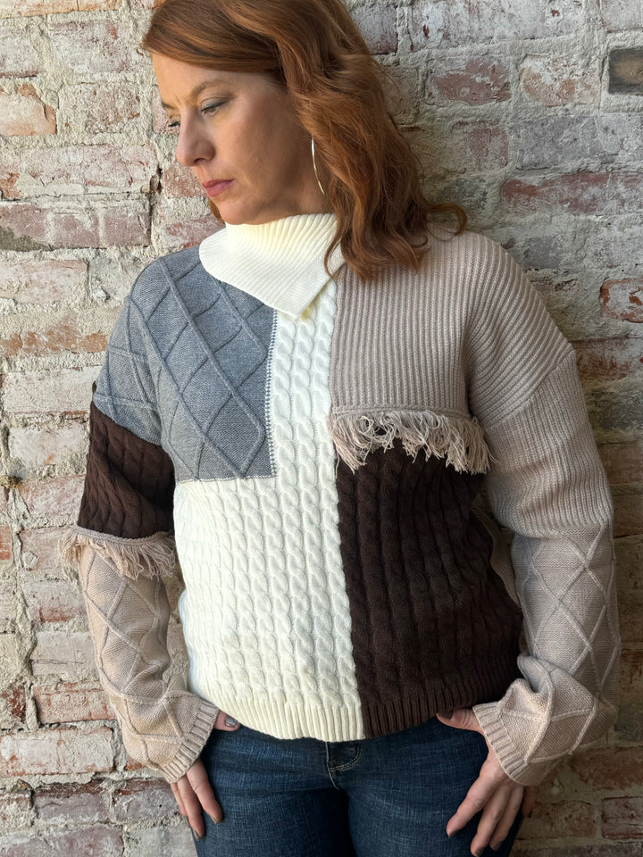 Patchwork Hi Neck Sweater