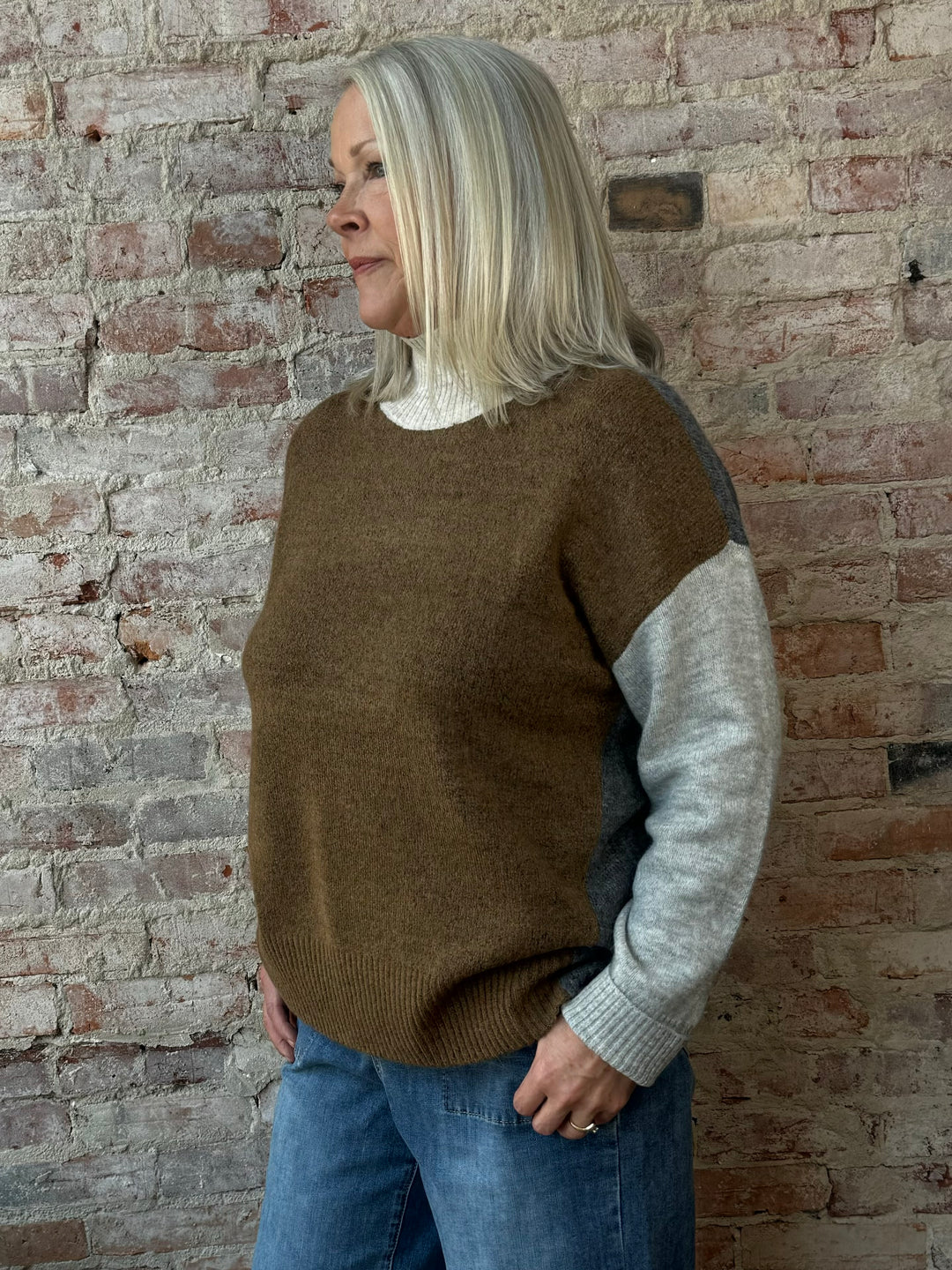 Mock Neck Colorblock Sweater