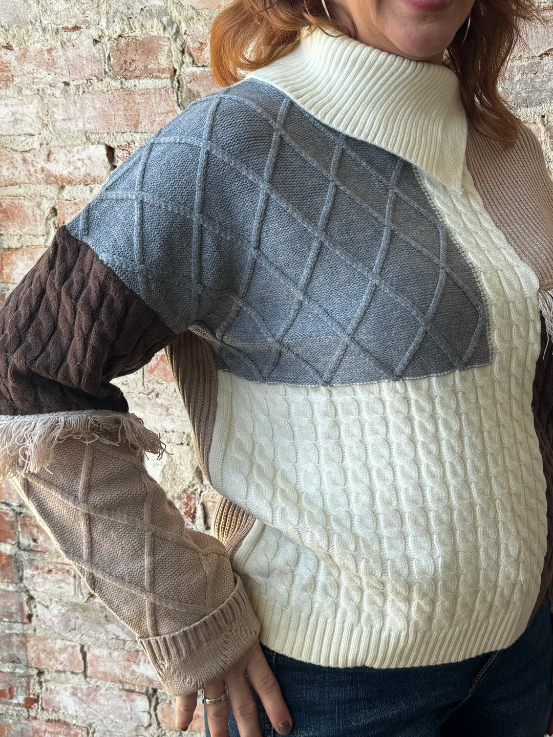 Patchwork Hi Neck Sweater