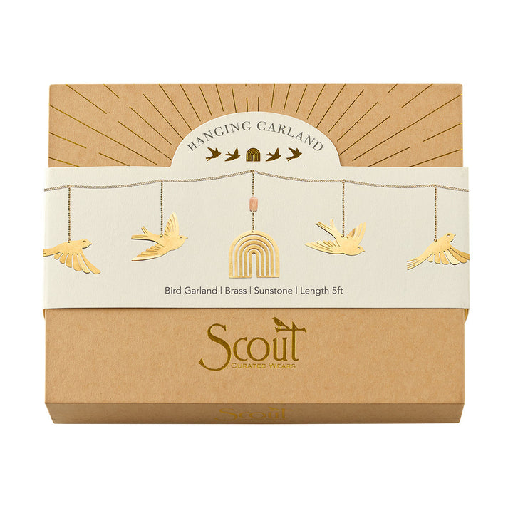 Scout Hanging Garland featuring brass bird silhouettes and rainbow design, 5ft length