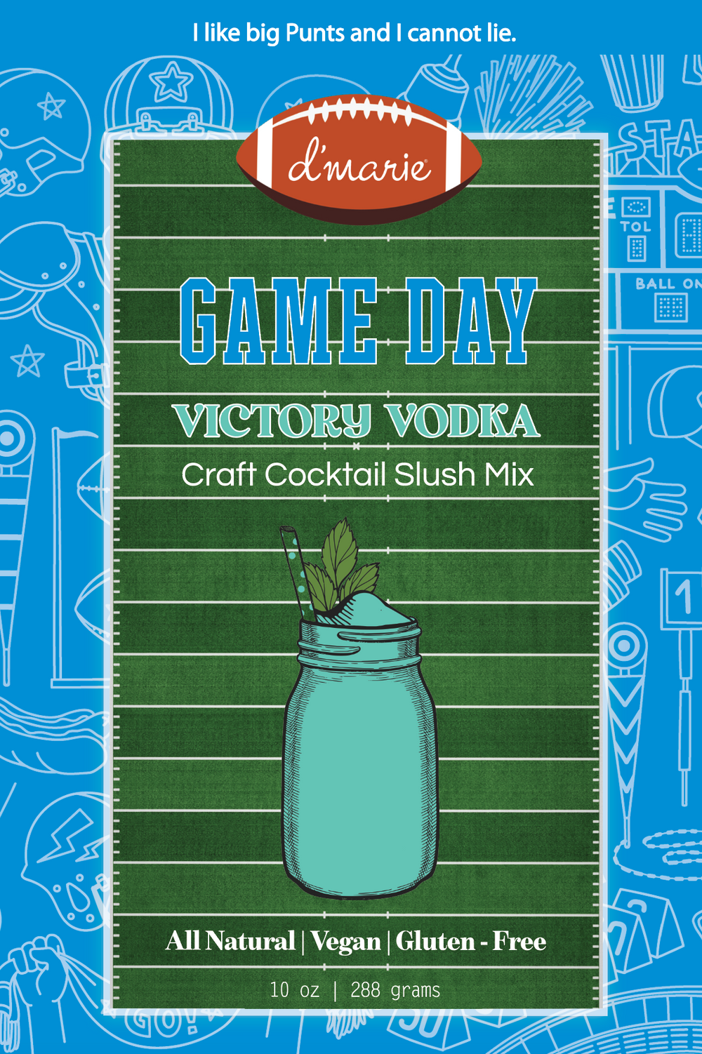 D'Marie Game Day Victory Vodka Craft Cocktail Slush Mix package with football field design