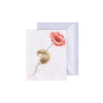 Wrendale sympathy card featuring watercolor red poppy flower with white speckled background