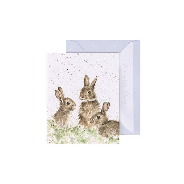 Wrendale Born Free Mini Card featuring three brown rabbits in watercolor style with envelope
