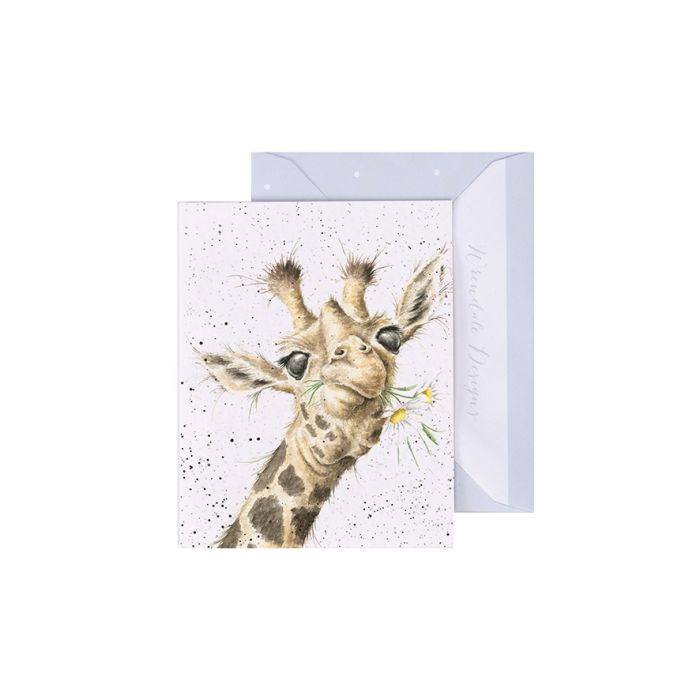 Wrendale giraffe mini card with daisy flower and speckled background design
