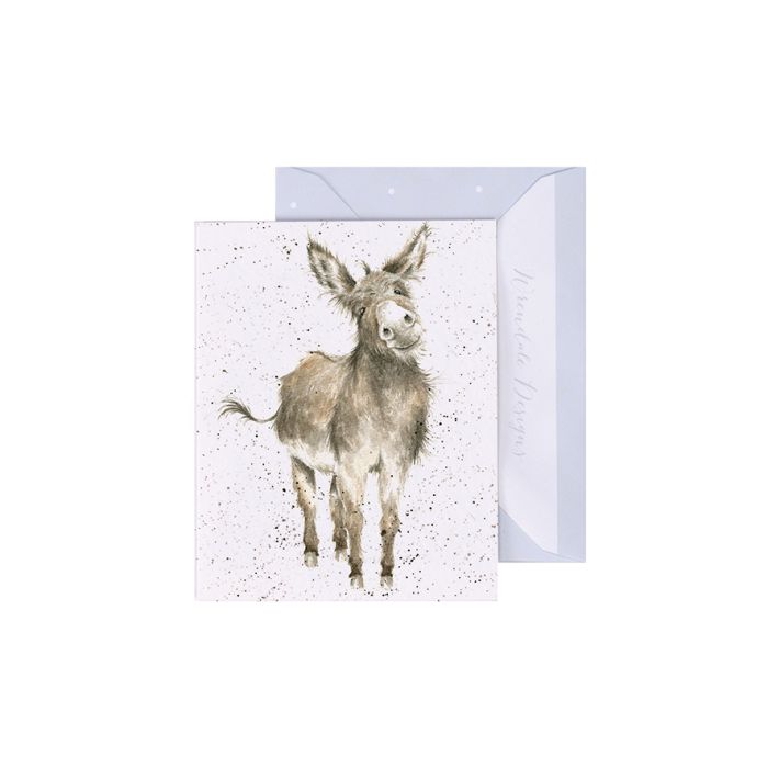 Wrendale Gentle Jack Mini Card featuring watercolor donkey illustration with purple envelope
